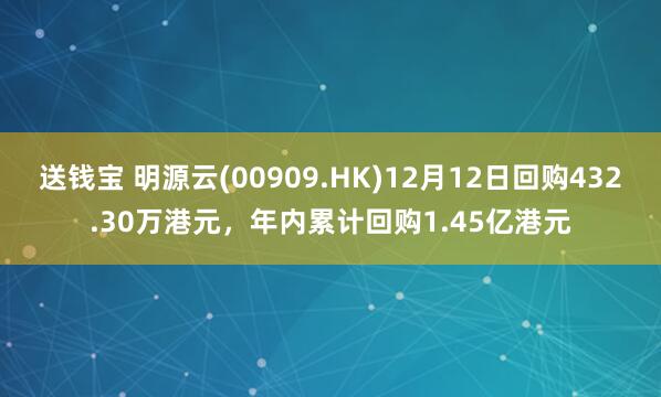 送钱宝 明源云(00909.HK)12月12日回购432.30万港元,年内累计回购1.45亿港元